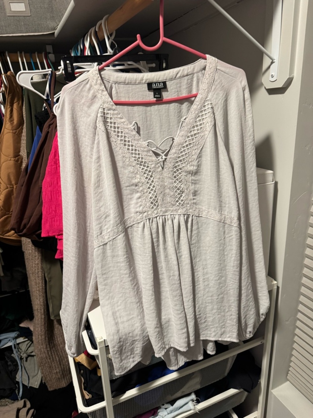a.n.a Lace-Up Peasant Tunic in Light Gray